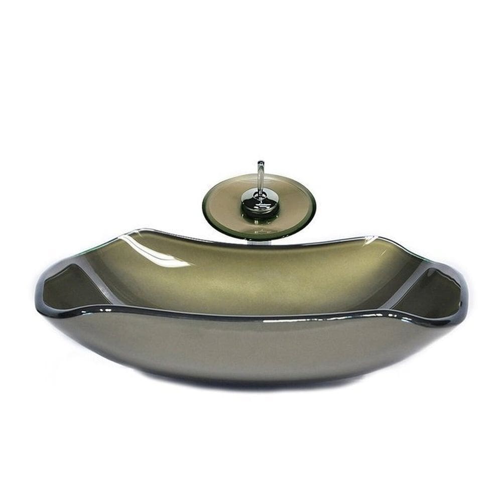 Cuba de Vidro Abaulada 51cm + Válvula + Torneira Cascata Ouro