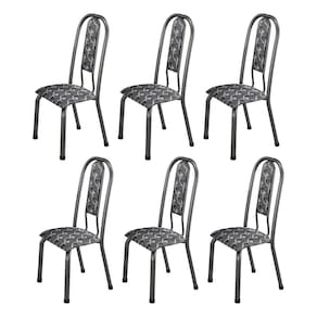 Kit com 06 Cadeiras para Sala de Jantar Fortaleza Branco/Preto/Prata