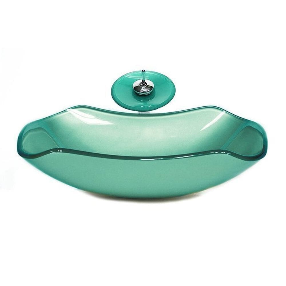 Cuba de Vidro Abaulada 51cm + Válvula + Torneira Cascata Verde