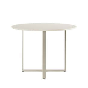 Mesa de Jantar Redonda 108cm e Tampo de Vidro Arcádia Off White Fosco/Champanhe
