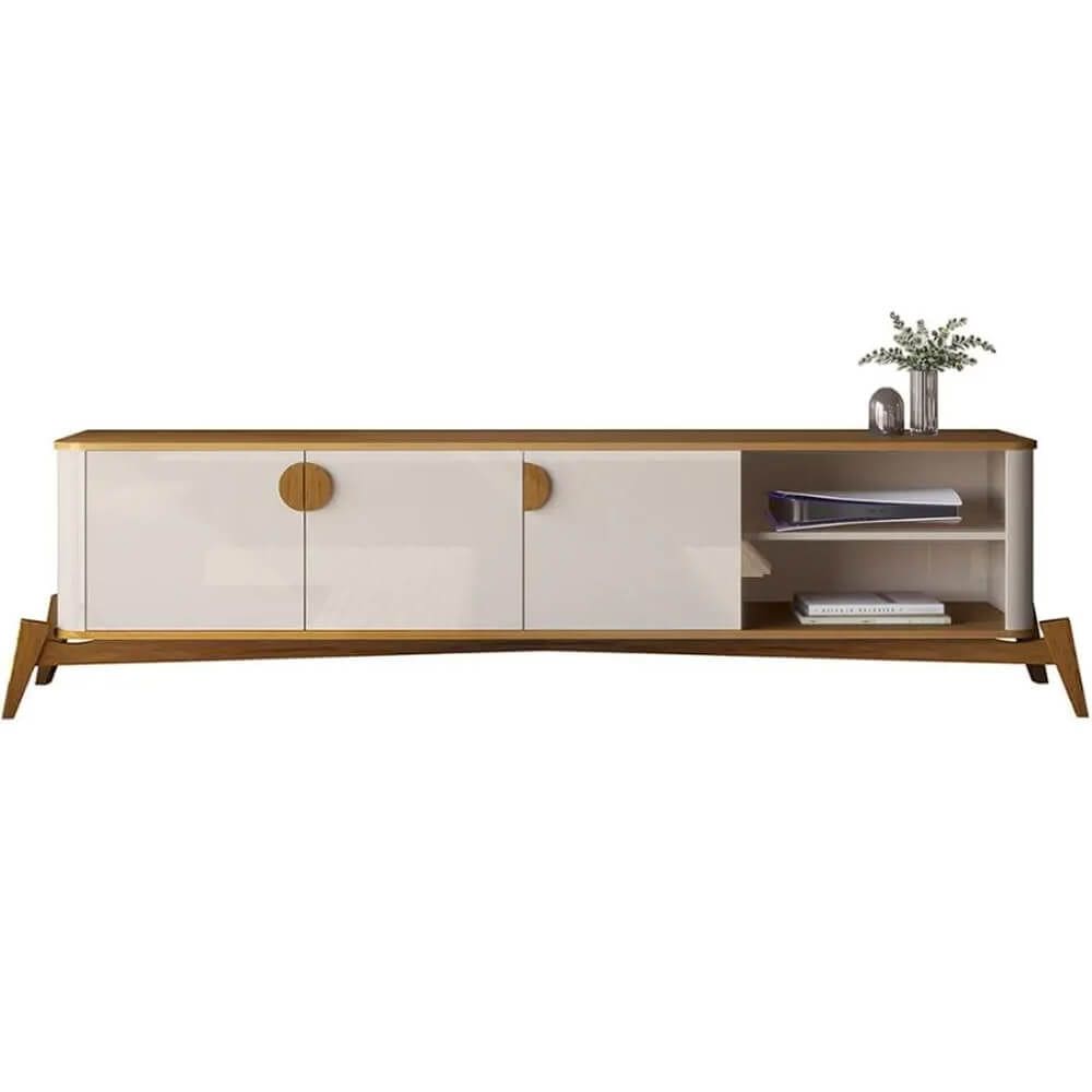 Rack Buriti 195cm para TV até 70 Polegadas 3 Portas JB Bechara Cor Off White Nature