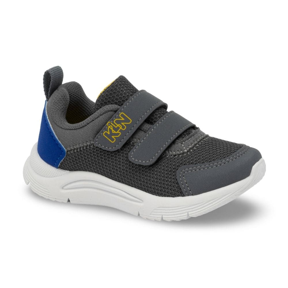 Tênis Infantil Menino Klin New Sport Calce Fácil Grafite Azul Amarelo