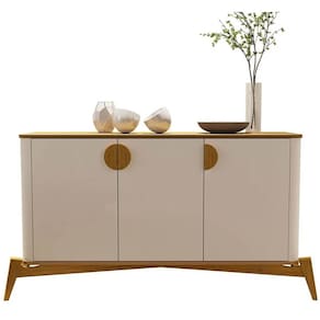 Buffet Buriti com 3 Portas e Pés de Madeira Maciça JB Bechara Cor Off White Nature