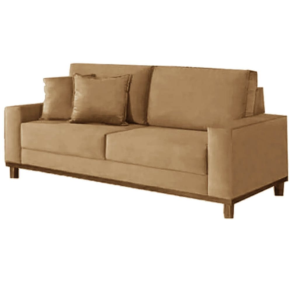 Sofá Grécia em Suede 4 Lugares Pé Madeira 212cm Aifos Cor Capuccino