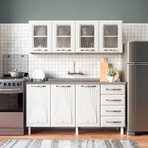 Armário de Cozinha de Aço 2 Peças com Vidro e Balcão para Pia Star New Branco