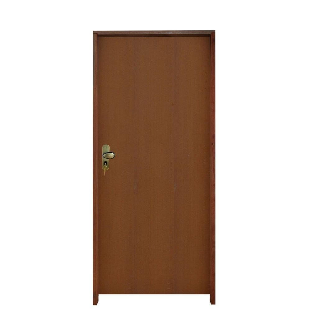 Kit Porta Madeira Lisa Padrão Imbuia 1.02 X 2.10 Batente Tauari 14cm Fechadura Externa Lado Direito ? Hale