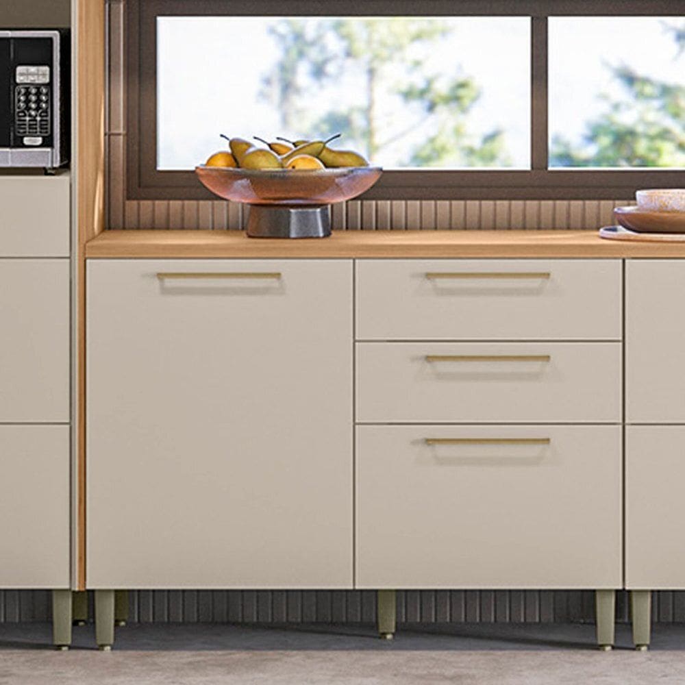 Balcao de Cozinha 1,2m Atena com Tampo Jequitibá/Off White Fosco