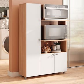 Armário Balcão para Forno e Micro-ondas 3 Portas Âmbar Freijó/Branco