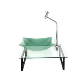 Kit Cuba de Vidro 10cm Tampo 40cm com Suporte Torneira Valvula Verde