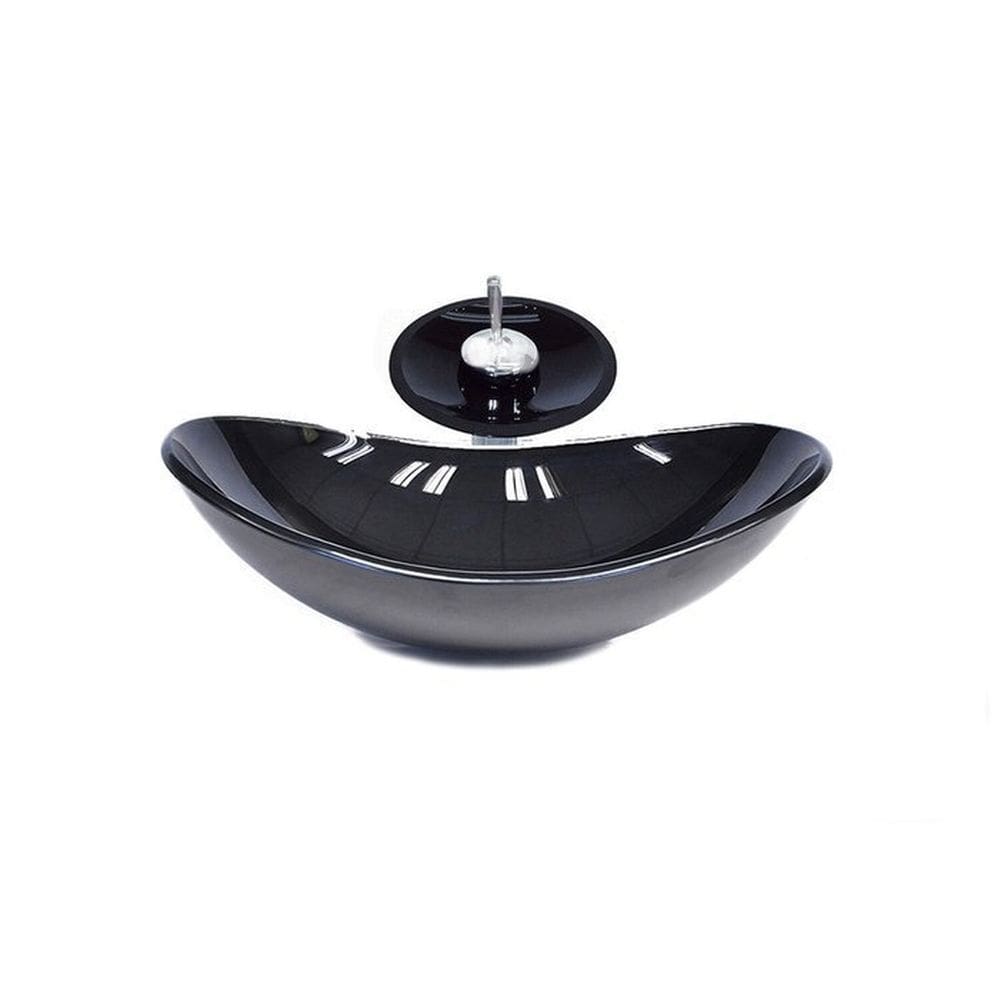 Cuba de Vidro Oval 55cm + Válvula + Torneira Cascata Preto