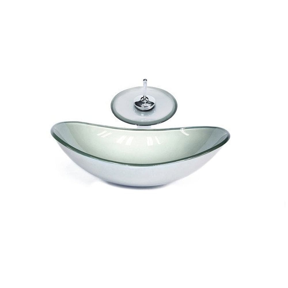 Cuba de Vidro Oval 47cm + Válvula + Torneira Cascata Prata