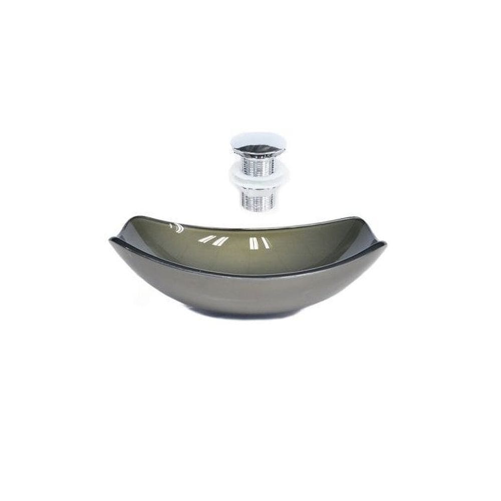 Cuba de Vidro Oval Chanfrada 46cm + Válvula Click Ouro Envelhecido