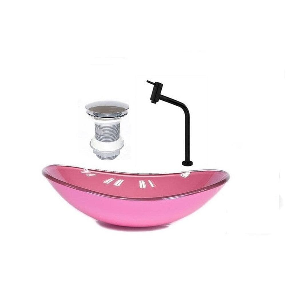 Cuba de Vidro Oval 47cm + Válvula + Torneira Rosa