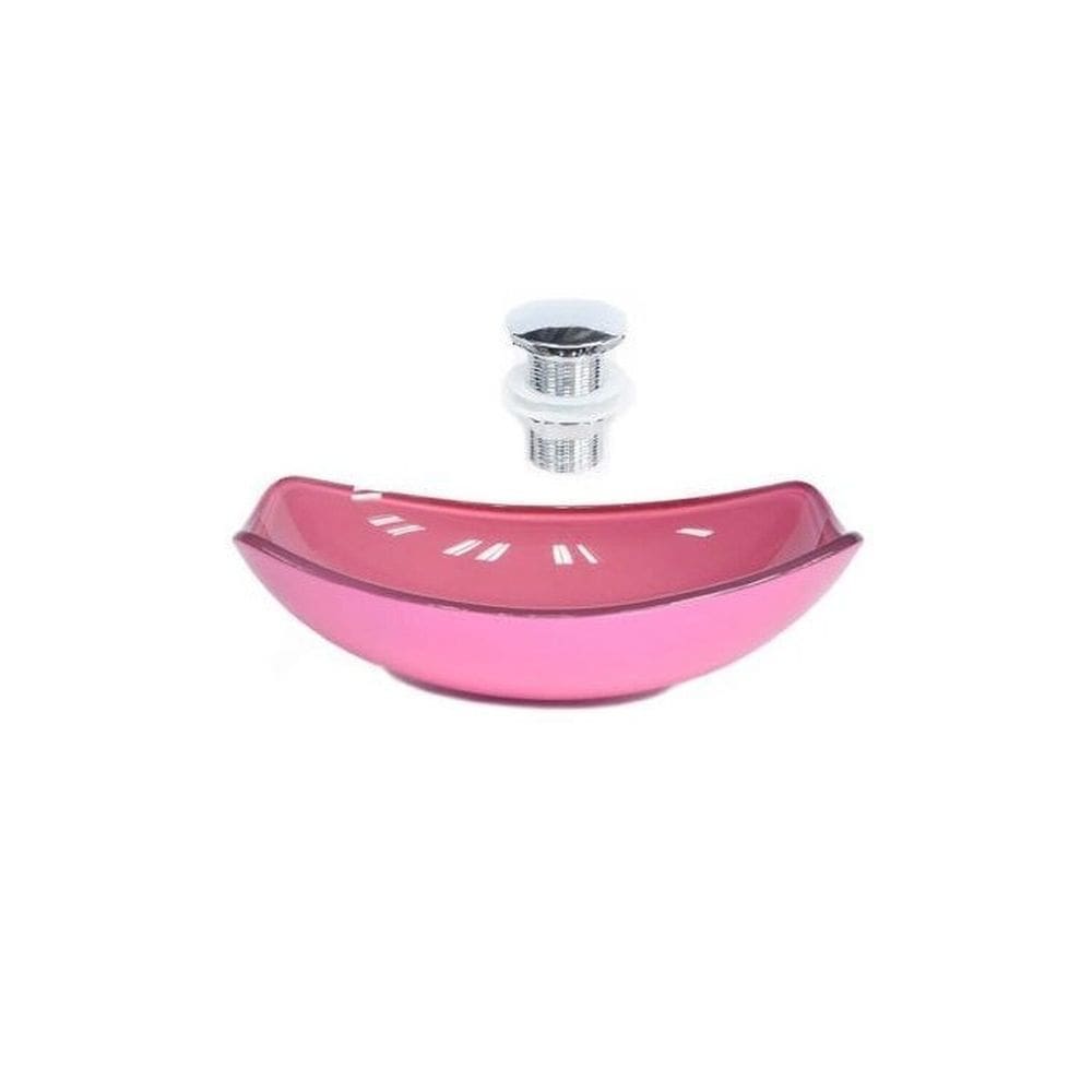 Cuba de Vidro Oval Chanfrada 46cm + Válvula Click Rosa