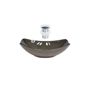 Cuba de Vidro Oval Chanfrada 46cm + Válvula Click Marrom