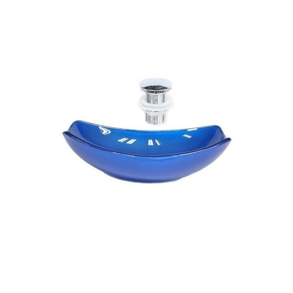 Cuba de Vidro Oval Chanfrada 46cm + Válvula Click Azul Escuro
