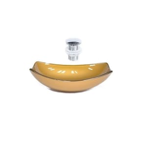 Cuba de Vidro Oval Chanfrada 46cm + Válvula Click Dourado Real