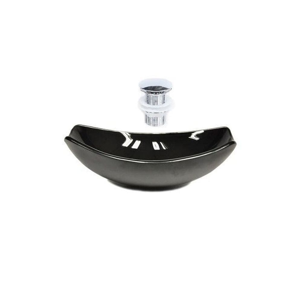 Cuba de Vidro Oval Chanfrada 46cm + Válvula Click Preto