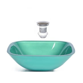 Cuba de Vidro Quadrada 35cm + Válvula Click Verde