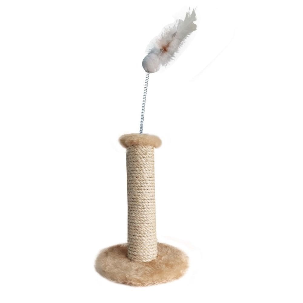 Arranhador De Gato Bege Mini Poste Em Sisal E Mola Bolinha