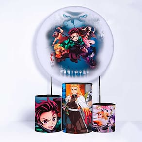 Kit Painel de Festa Redondo de 1,30m e Trio de Cilindros Demon - Fera Print