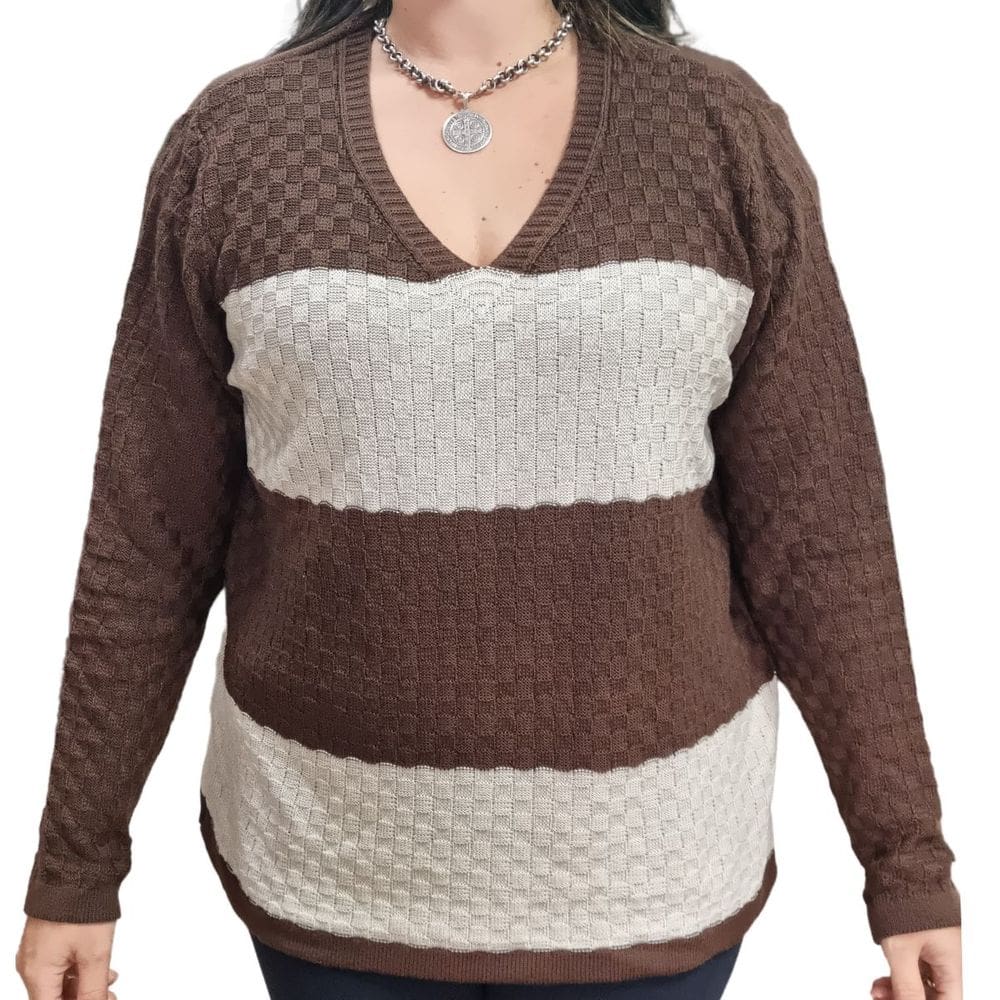 Blusa Feminino Trico Clajan Marrom Plus Size