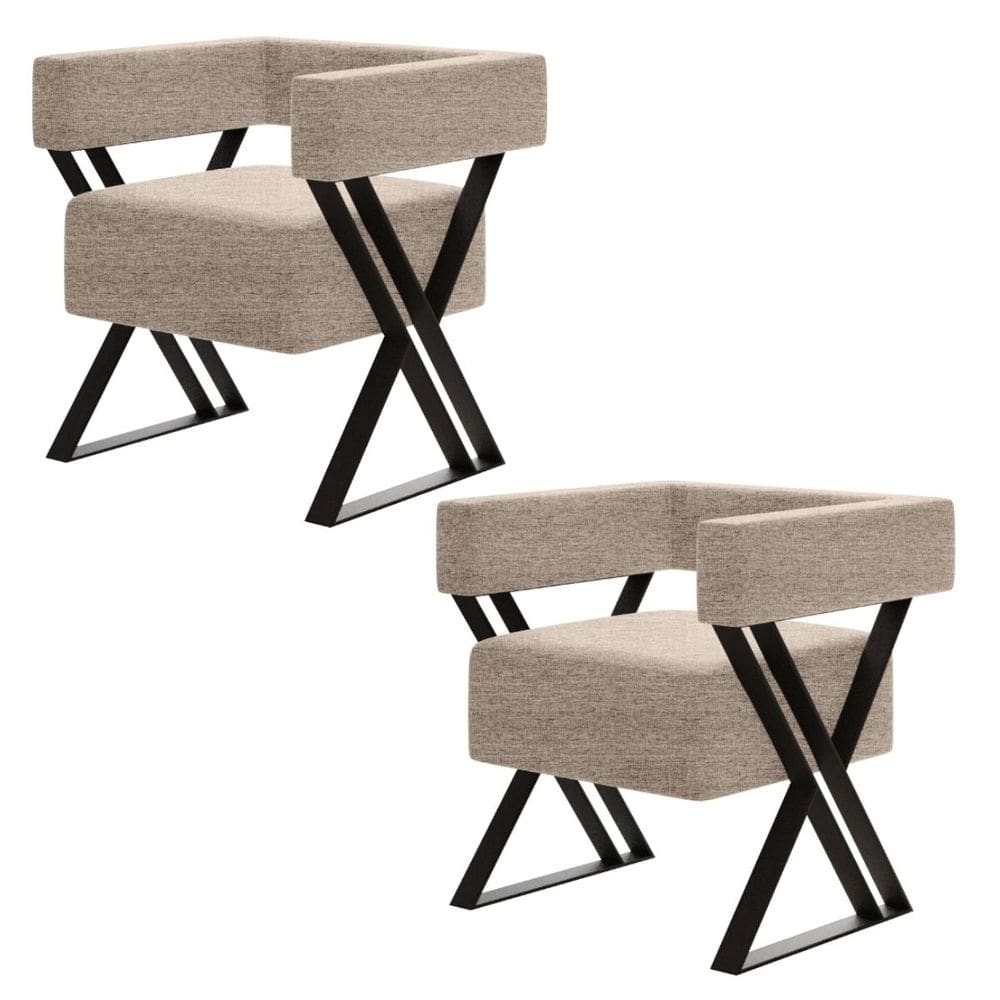 Kit 2 Poltrona Decorativa Kira Pés Metal Estilo Industrial