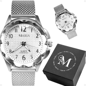 Relogio Feminino Prata Silicone Prova Dagua Aco Inox + Caixa Strass Ajustavel Inoxidavel Resistente