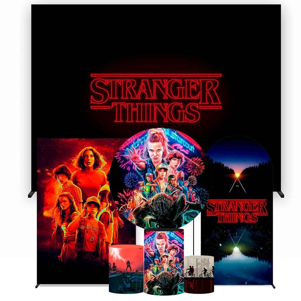 Super Kit de Painéis de Festa Stranger Things Painel Redondo 1,50 e Retangular Várias Medidas - Fera Print