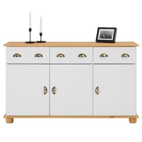 Balcão Aparador Buffet 3 Portas 3 Gavetas Madeira Branco Freijó Colmar