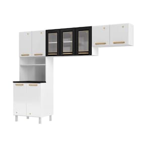 Cozinha Compacta Aço 3 Peças Com Armário Para Forno-micro-ondas Multimóveis Cr20367 Branco-preto