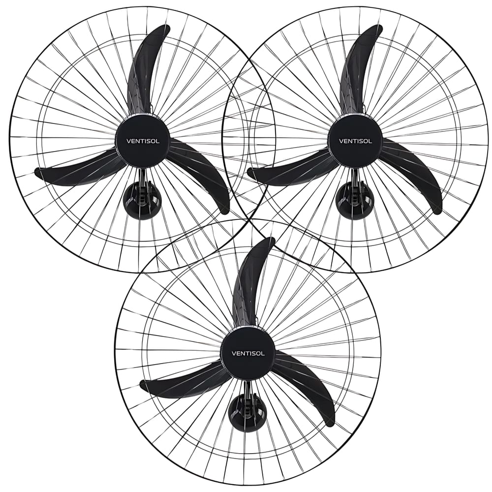 Kit 3 Ventilador De Parede Ventisol Oscilante 60cm Premium 3 Pás 200W
