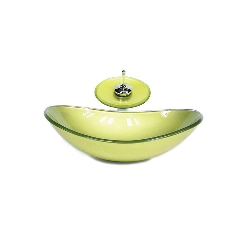 Cuba de Vidro Oval 47cm + Válvula + Torneira Cascata Verde