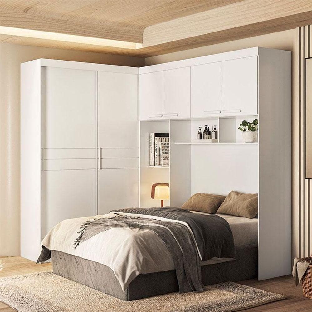 Quarto Modulado Casal Ambiente Florença Branco Brilho - Moval