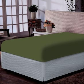 Lençol Portallar Queen Com Elástico Malha 100% Algodão Premiun Classic Verde Pedra