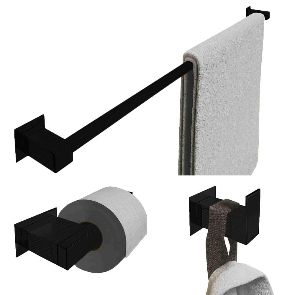 Kit Toalheiro 60Cm Inox Banheiro 3 Pçs Polido Ou Preto Fosco