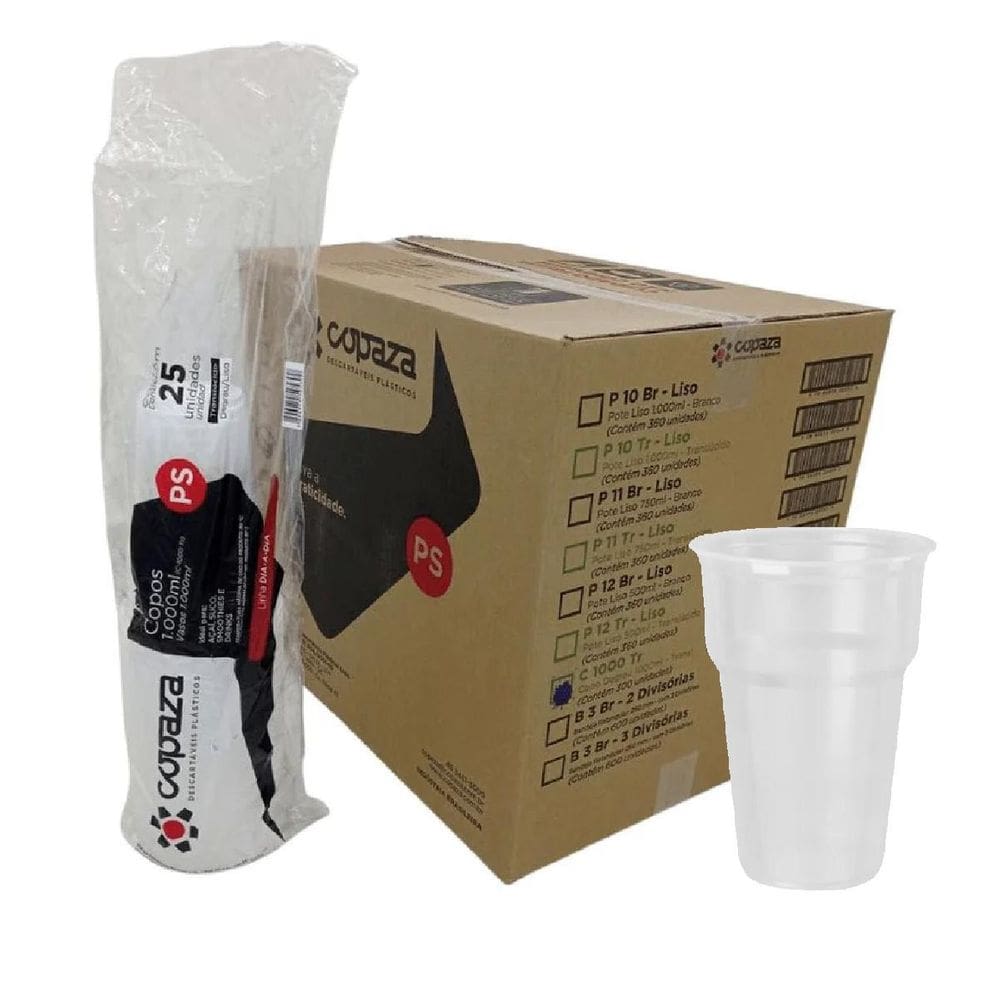 Copo 1000Ml 1 Litro C/300 Descartável Festa Chopp Transparen