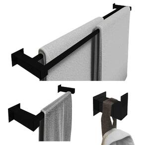 Kit Toalheiro Duplo 60Cm Inox 3 Pçs Polido Ou Preto Fosco