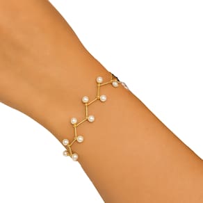 Pulseira Feminina Dourada com Pérolas Minimalista Luxo