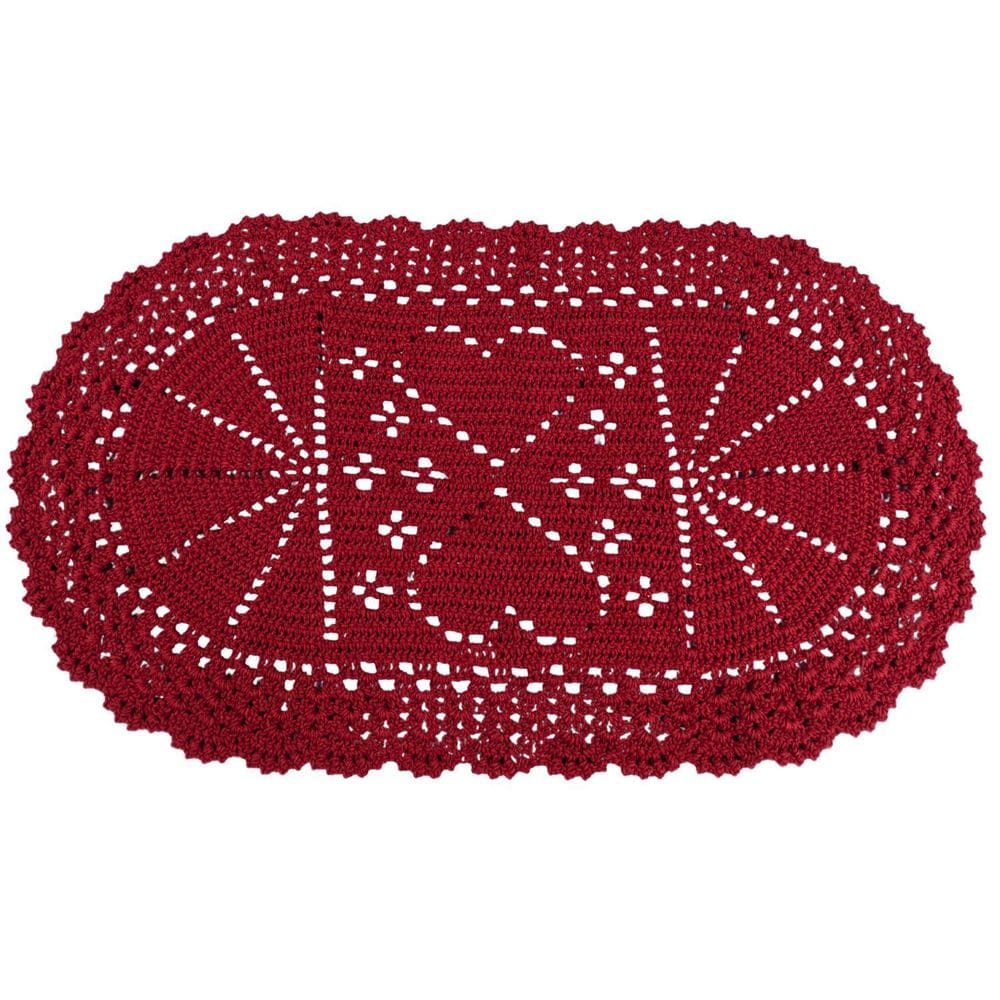 Tapete Crochê Oval Coração 85X50 Barbante Barbantextil