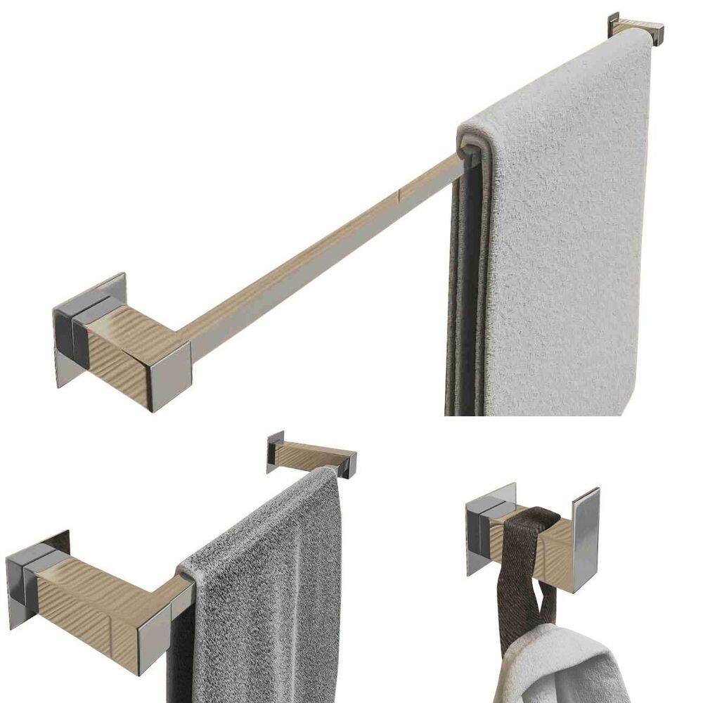 Kit Toalheiro 80Cm Inox Banheiro 3 Pçs Polido Ou Preto Fosco