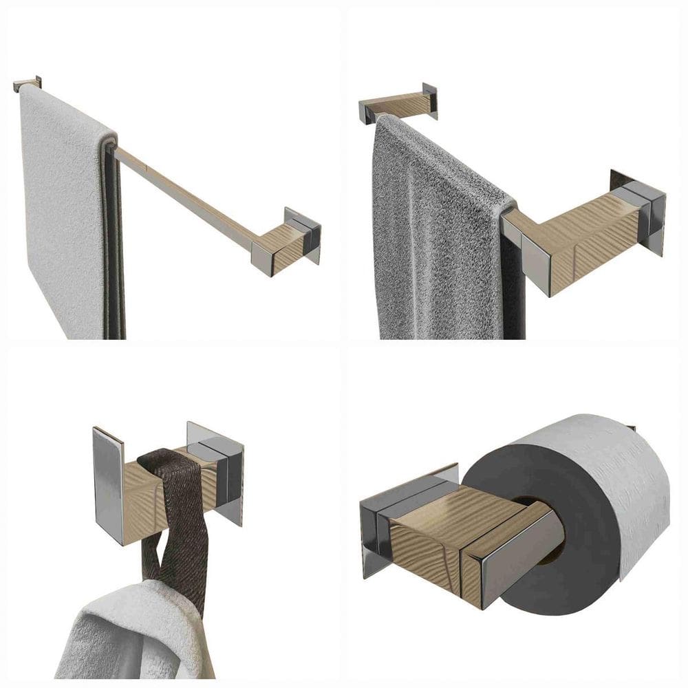 Kit Toalheiro 70Cm Inox Banheiro 4 Pçs Polido Ou Preto Fosco