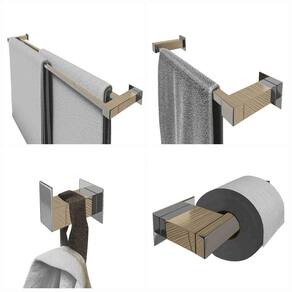 Kit Toalheiro Duplo 80Cm Inox 4 Pçs Polido Ou Preto Fosco
