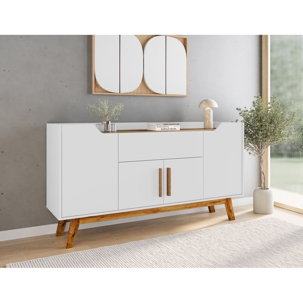 Aparador Buffet Future Retro Pés em Madeira-Branco/Cinamomo