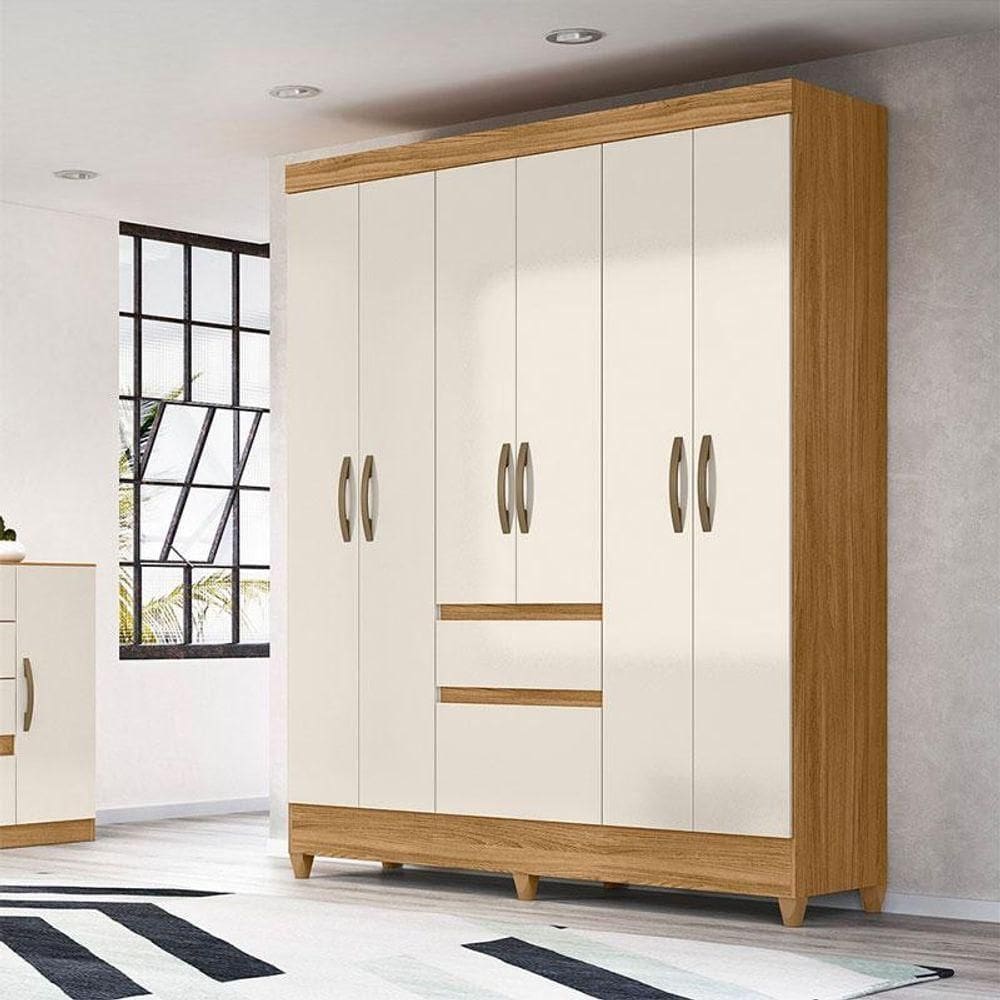 Guarda Roupa Casal Ambiente New Cuba 6 Portas Freijó Off White - Moval