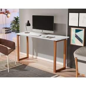Mesa de Estudo Office 1.20cm - Pés em Madeira Maciça c/ Pintura Anti Umidade - Tampo 15mm c/ fita de borda - Branco