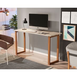 Mesa de Estudo Office 1.20cm - Pés em Madeira Maciça c/ Pintura Anti Umidade - Tampo 15mm c/ fita de borda - Off