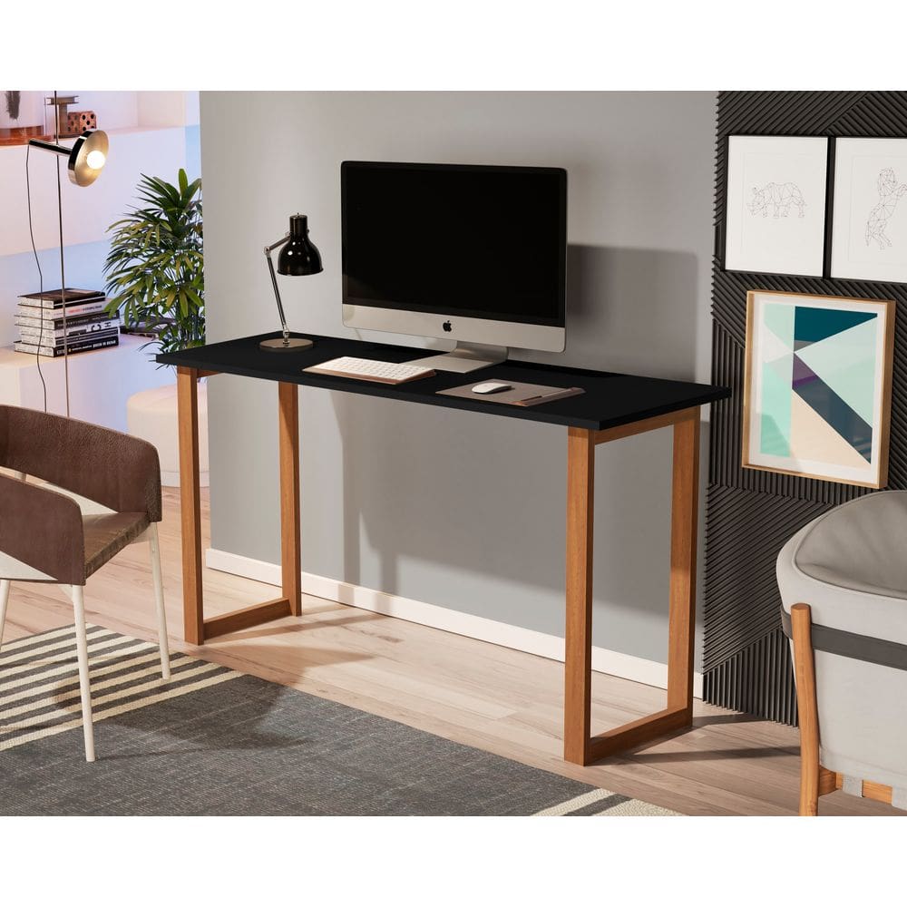 Mesa de Estudo Office 1.20cm - Pés em Madeira Maciça c/ Pintura Anti Umidade - Tampo 15mm c/ fita de borda - Preto