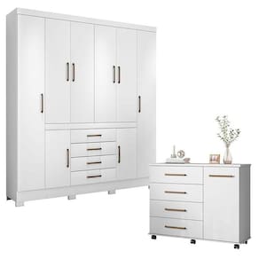 Cômoda Flora E Guarda Roupa Casal New Realce Branco - Demóbile