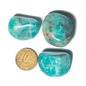 03 Unid Amazonita Rolado Verde Pedra Polido M 23mm Classe A